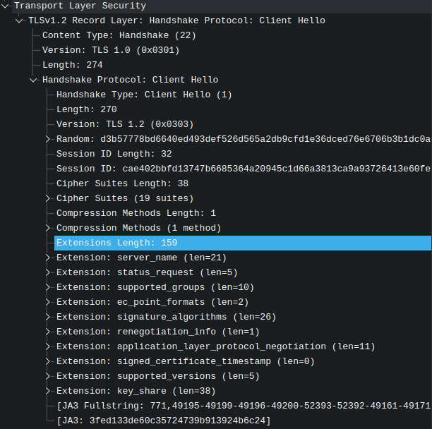 Wireshark 计算的 JA3